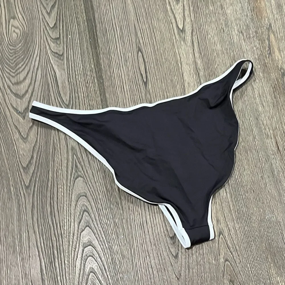 NWT Skims Sporty Zipper Swim Dipped Front Tanga Swimwear Bottom Onyx 4X